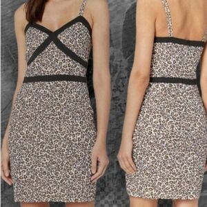 Women's BEBE  Leopard Safari fitted Cami Sheath Dress Animal Tiger Print Sz 16